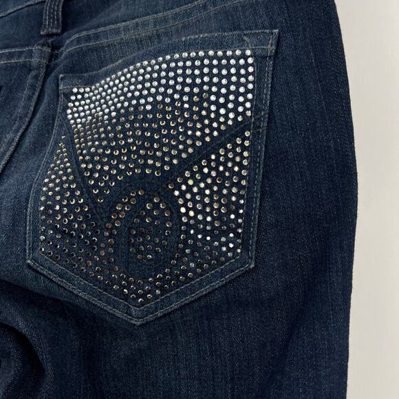 Bebe (24) (26x32) Regular Icon Crystal Knockout Skinny Jeans Myth Blue Low Rise - Picture 8 of 10